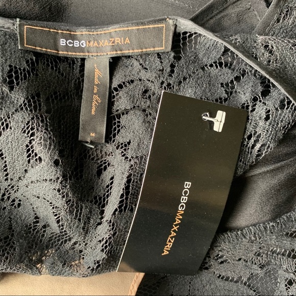 NWT BCBGMaxAzria Silk Black Lace Open Back Dress - Picture 7 of 12